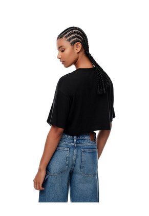 Camiseta Crop Regular Algodón Negra Mujer Negro