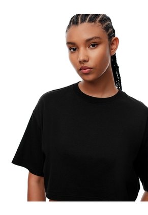 Camiseta Crop Regular Algodón Negra Mujer Negro