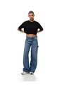 Camiseta Crop Regular Algodón Negra Mujer Negro de Gef