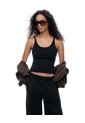 Camiseta Manga Sisa Slim Rib Algodón Negra Mujer Negro de Gef
