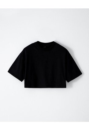 Camiseta Crop Regular Algodón Negra Mujer Negro