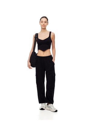 Crop Top Slim Seamless Negra Mujer Negro