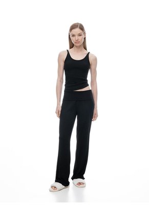 Camiseta Manga Sisa Slim Rib Algodón Negra Mujer Negro