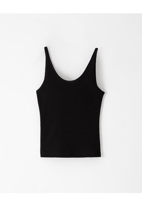 Camiseta Manga Sisa Slim Rib Algodón Negra Mujer Negro