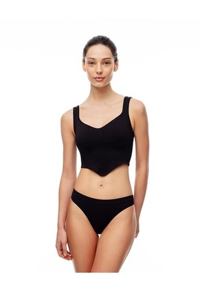 Crop Top Slim Seamless Negra Mujer Negro