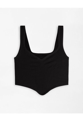 Crop Top Slim Seamless Negra Mujer Negro