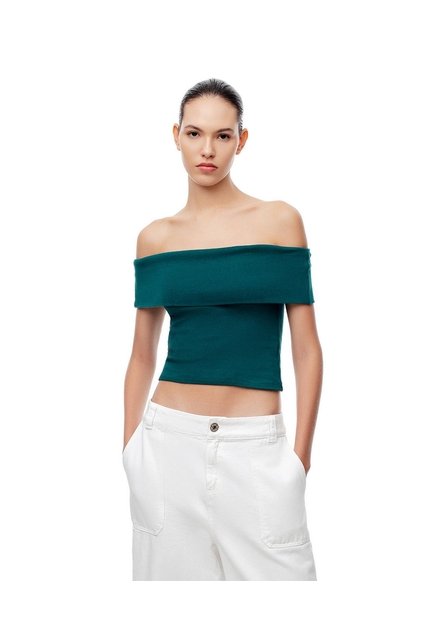 Top Off-shoulder Slim Algodón Verde Mujer Verde