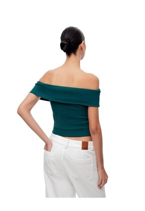 Top Off-shoulder Slim Algodón Verde Mujer Verde