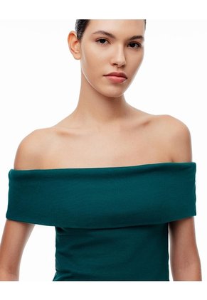 Top Off-shoulder Slim Algodón Verde Mujer Verde