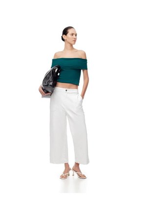 Top Off-shoulder Slim Algodón Verde Mujer Verde