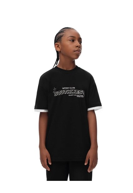Camiseta Regular Algodón Negra Estampado Niño Negro