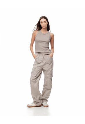 Camiseta Esqueleto Slim Rib Algodón Taupe Mujer Marron Claro