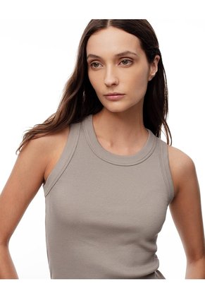 Camiseta Esqueleto Slim Rib Algodón Taupe Mujer Marron Claro
