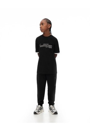 Camiseta Regular Algodón Negra Estampado Niño Negro
