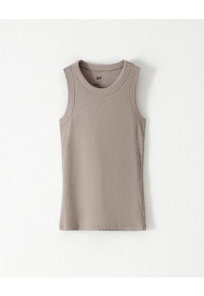 Camiseta Esqueleto Slim Rib Algodón Taupe Mujer Marron Claro