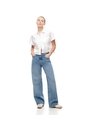 Jean Wide Leg Tiro Alto índigo Medio Mujer Azul Oscuro de Gef