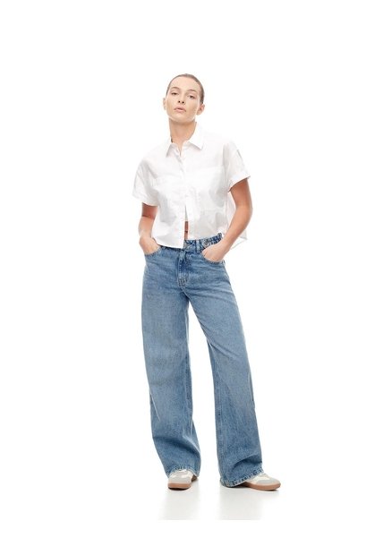 Jean Wide Leg Tiro Alto índigo Medio Mujer Azul Oscuro