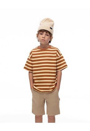 Camiseta Regular Algodón Rayas Niño Cafe