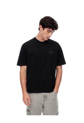 Camiseta Oversize Algodón Negra Hombre Negro