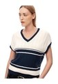 Chaleco Tipo Preppy Tejido De Punto Crema Mujer Azul de Gef