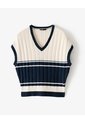 Chaleco Tipo Preppy Tejido De Punto Crema Mujer Azul de Gef