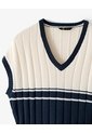 Chaleco Tipo Preppy Tejido De Punto Crema Mujer Azul de Gef