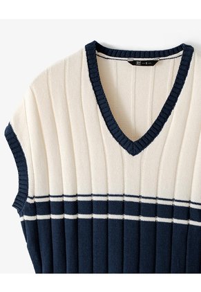 Chaleco Tipo Preppy Tejido De Punto Crema Mujer Azul