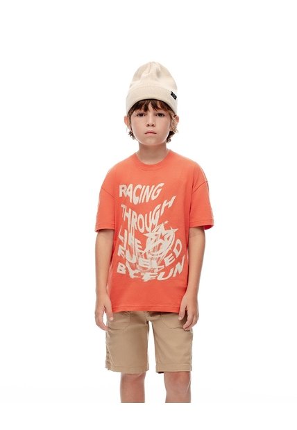 Camiseta Regular Algodón Naranja Estampada Niño Naranja