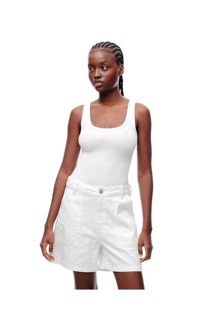 Short Tiro Alto Denim Blanco Mujer Blanco