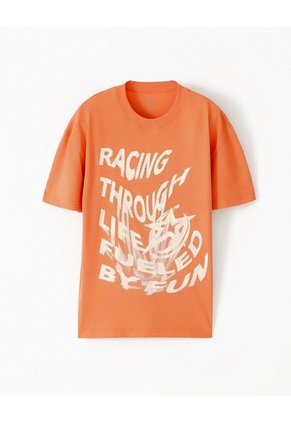 Camiseta Regular Algodón Naranja Estampada Niño Naranja