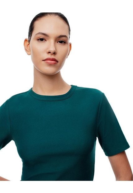 Camiseta Slim Rib Algodón Verde Mujer Verde