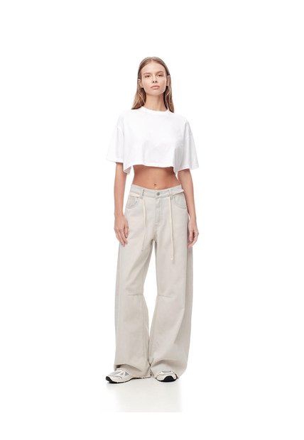Jean Wide Leg Tiro Medio Gris Claro Mujer Azul