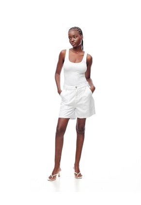 Short Tiro Alto Denim Blanco Mujer Blanco