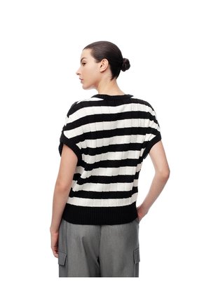 Chaleco Tipo Preppy Tejido De Punto Rayas Mujer Negro