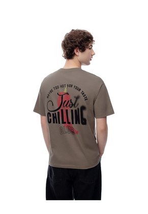 Camiseta Regular Algodón Café Estampada Hombre Cafe