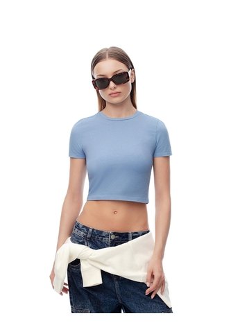 Camiseta Crop Slim Algodón Azul Mujer Azul Gef