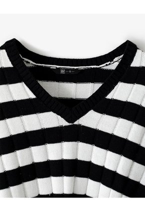 Chaleco Tipo Preppy Tejido De Punto Rayas Mujer Negro