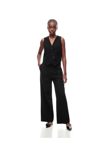 Pantalón Wide Leg Tiro Alto Negro Mujer Negro Gef