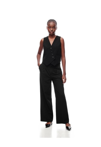 Pantalón Wide Leg Tiro Alto Negro Mujer Negro