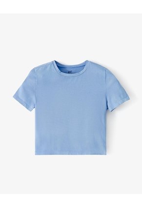 Camiseta Crop Slim Algodón Azul Mujer Azul