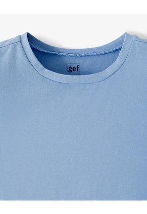 Camiseta Crop Slim Algodón Azul Mujer Azul