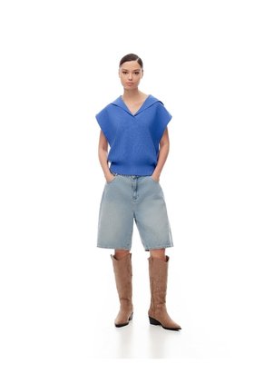 Chaleco Oversize Tejido Azul Mujer Azul