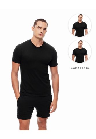 Camiseta Slim Algodón Jersey X2unds Negra Hombre Negro Gef