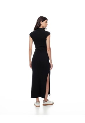 Vestido Largo Slim Algodón Negro Mujer Negro