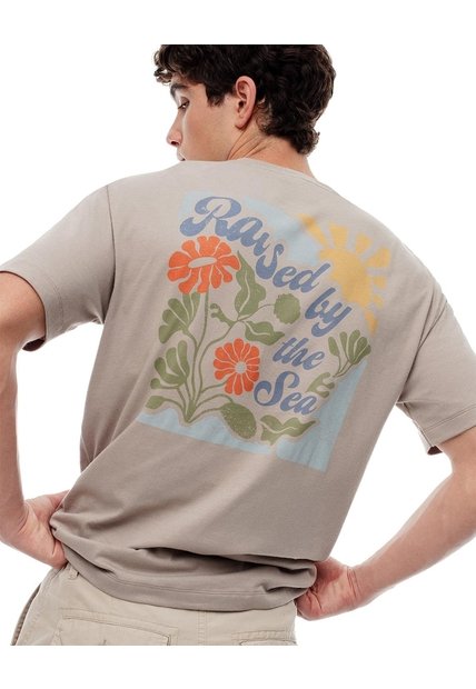Camiseta Regular Algodón Taupe Estampada Hombre Marron Claro