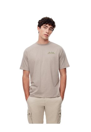 Camiseta Regular Algodón Taupe Estampada Hombre Marron Claro
