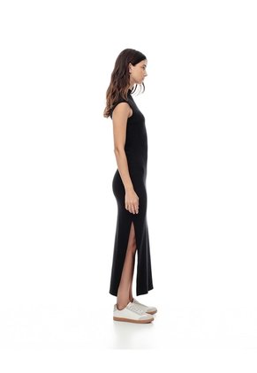 Vestido Largo Slim Algodón Negro Mujer Negro