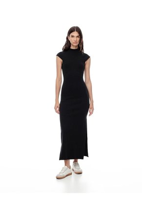 Vestido Largo Slim Algodón Negro Mujer Negro