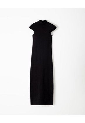 Vestido Largo Slim Algodón Negro Mujer Negro
