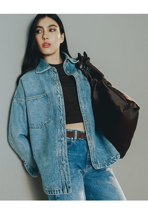 Chaqueta Denim Overshirt índigo Medio Mujer Azul Oscuro